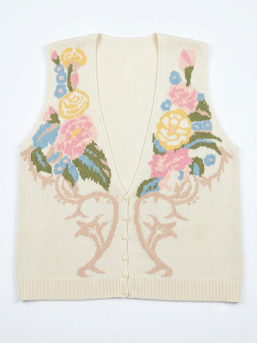 Vintage Cream Floral Knit Vest Sweater
